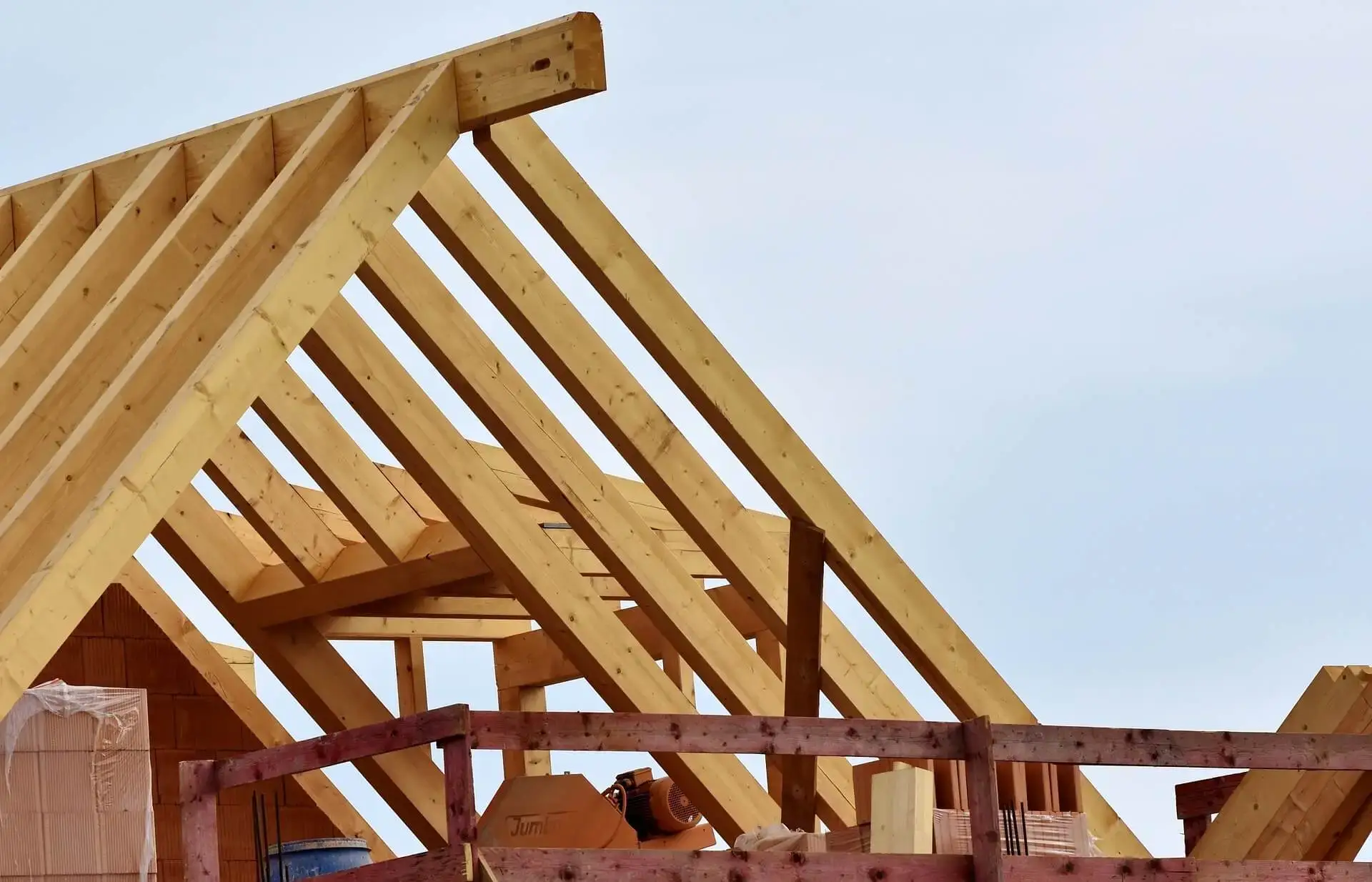 Roof trusses under construction